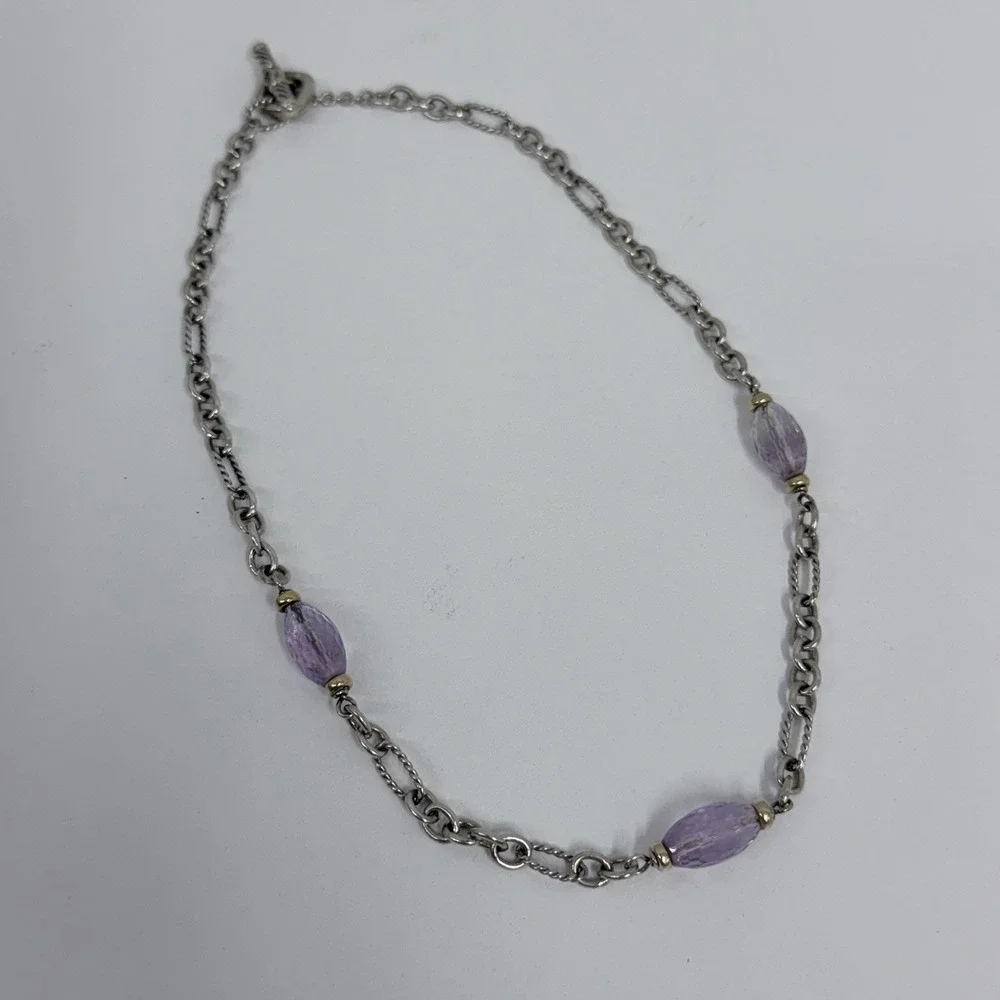 David Yurman Sterling 18K Gold Amethyst Bijoux Figaro Necklace 21 Grams 17
